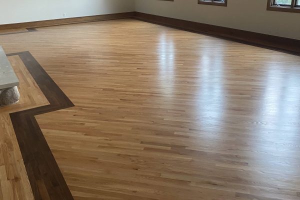Office building Elkhorn, Wi - sand and finish existing flooring - Red Oak with Walnut border - oil-based finish